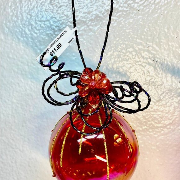 Vintage Christmas Glass Ornaments Red Teardrop Round W Beads Decor Set of 2 NWT - Picture 4 of 15